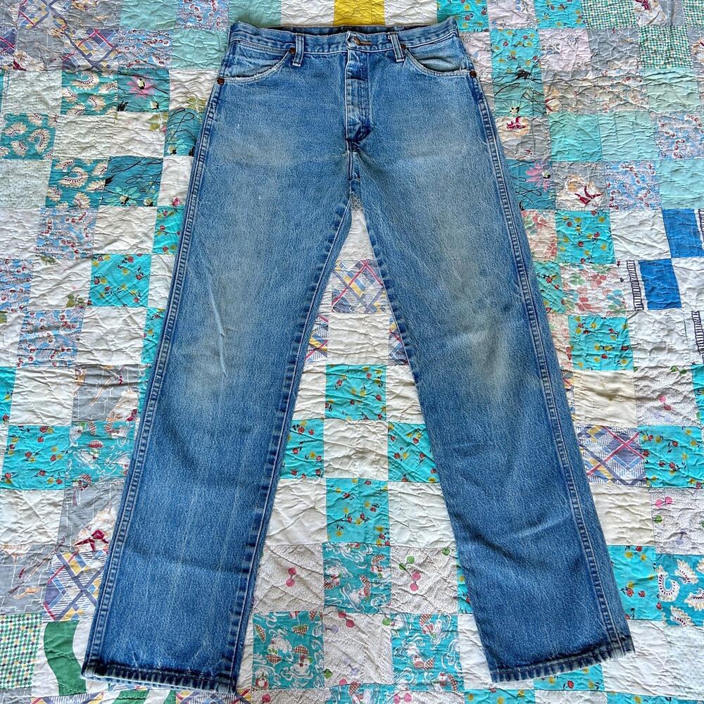 Vintage 70s/80s Wrangler Thrashed Distressed Straight Copper Rivet Jeans 30x30